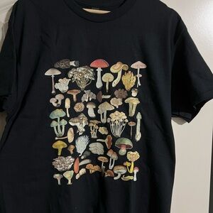Black T-Shirt with Colorful Mushroom Print